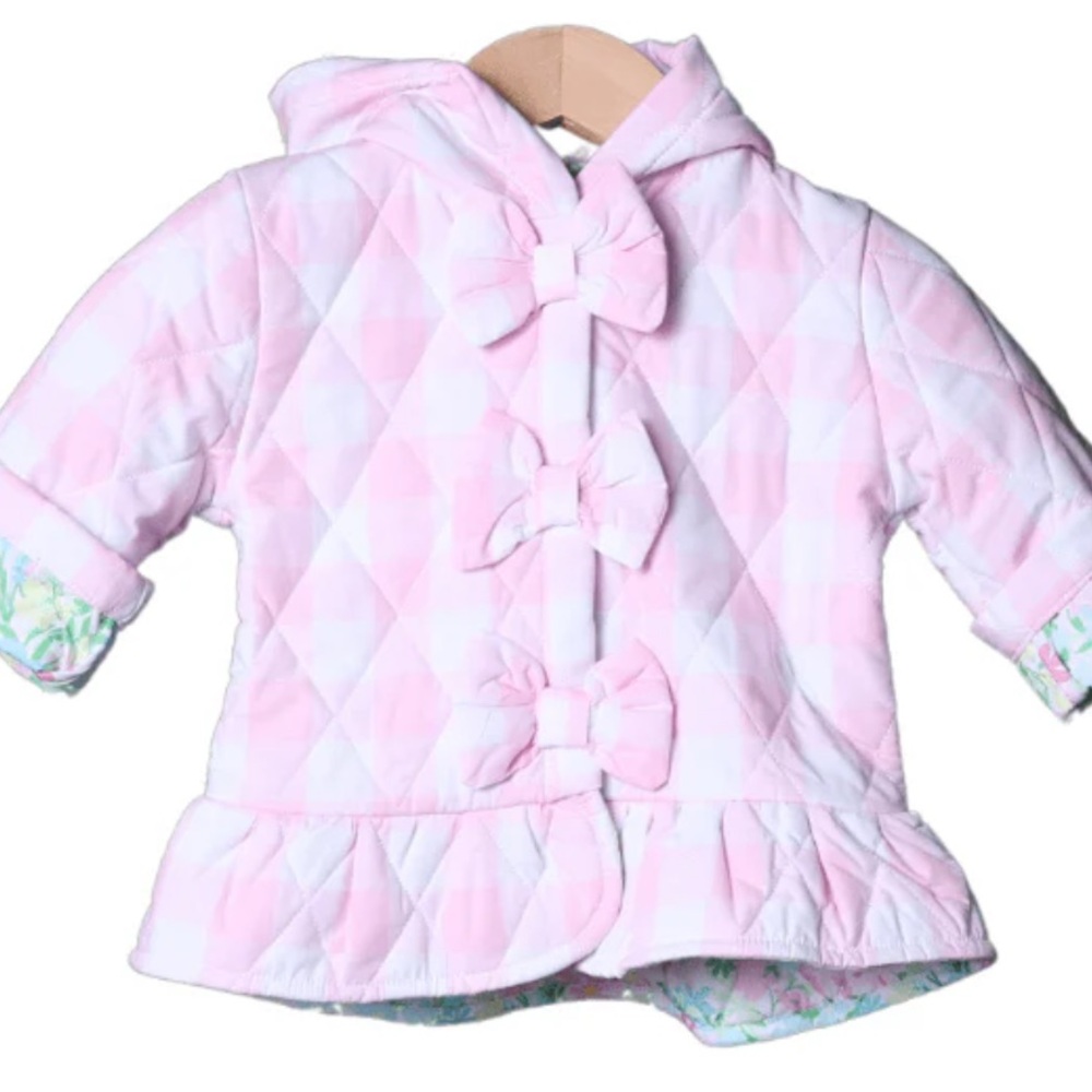 Toddler girl Gingham Quilted Hooded Coat NWT